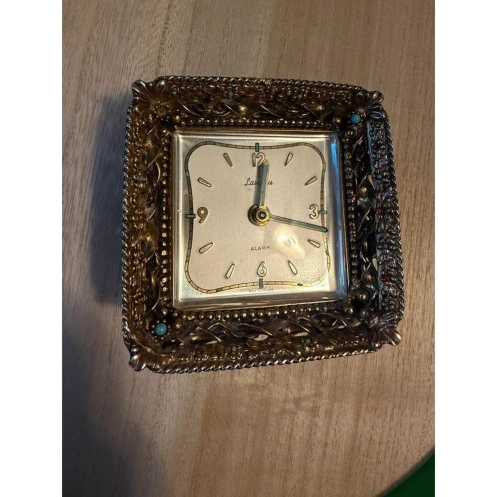 Vintage c. 1950s Landau West Germany Ornate Gold Tone Alarm Clock